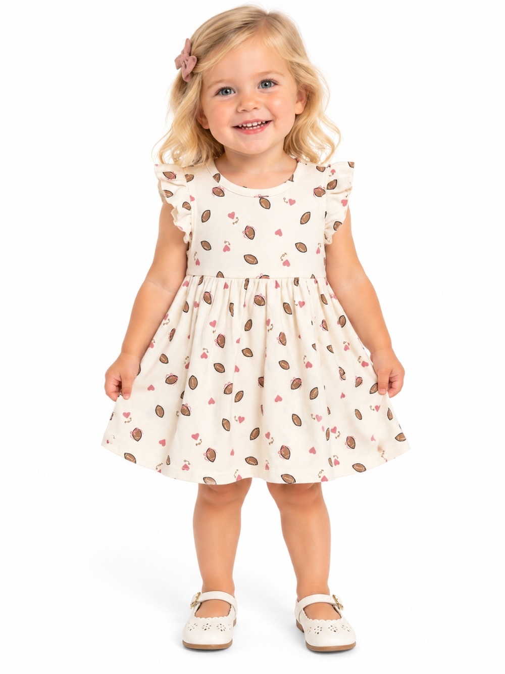 First Impressions Baby Girl Football Heart Ruffle Dress | NWT Size 18M